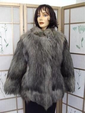 MINT GREY GOAT FUR JACKET COAT WOMEN SZ 2-4 PETITE